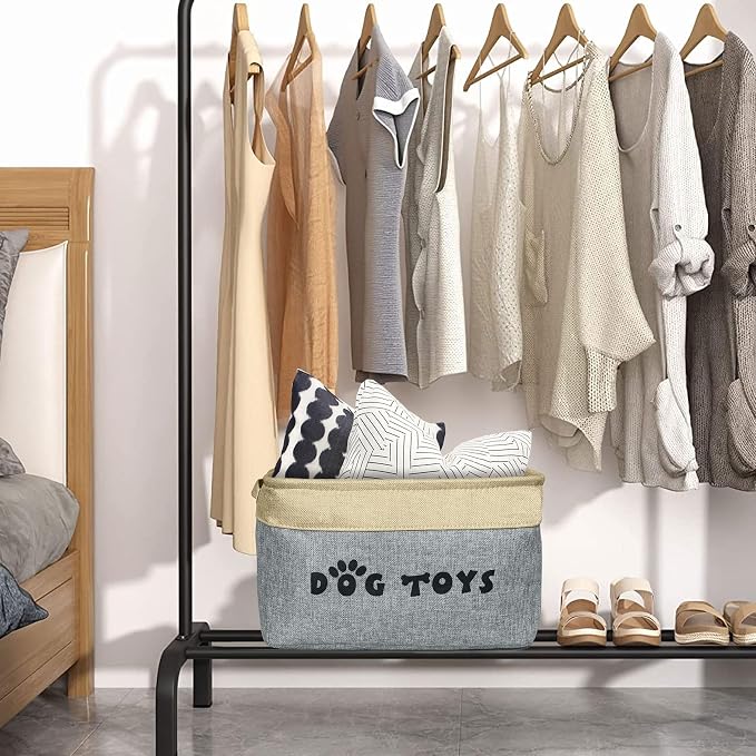 PET ARTIST Dog Toy Basket, Large Collapsible, Gray, M: 15"x11"x9" | Dog Toy Bin Box, Comfortable Handles, Large Pet Toy Storage Organizer, For Accessories, Toys, Coat & Clothing, Blanket Leash - Image 5
