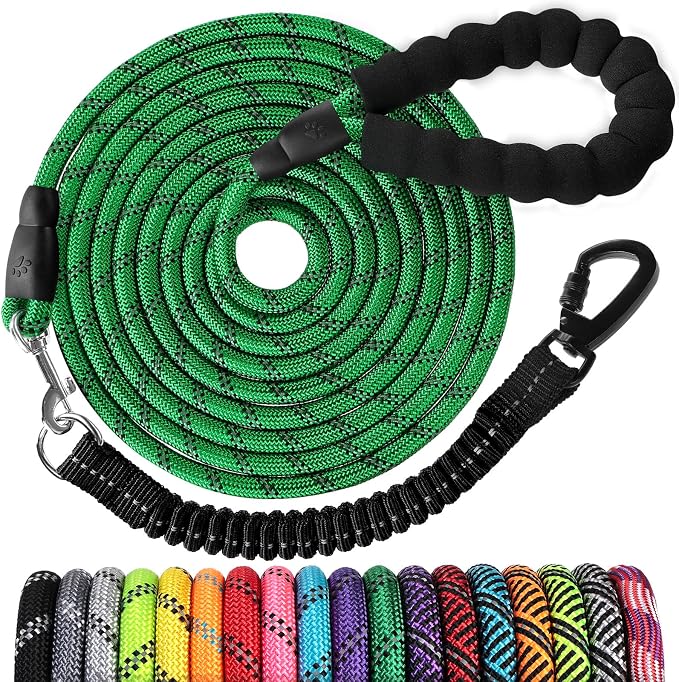 Long Dog Leash 15 FT: Heavy Duty Rope Leashes for Dogs Training with Swivel Lockable Hook Reflective Threads Bungee and Padded Handle - Dog Lead for Large Small Medium Dogs Outside Walking Hiking by jenico