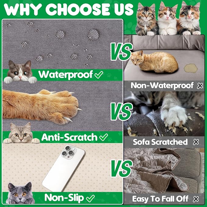 Loiion Cat Scratch Proof Furniture Protector Waterproof Sofa Cover 134"x91" | Pet-Friendly Couch Protector, Anti-Scratch & Anti-Slip Sofa Cover For Cats Dogs Kids, Machine Washable - Image 5