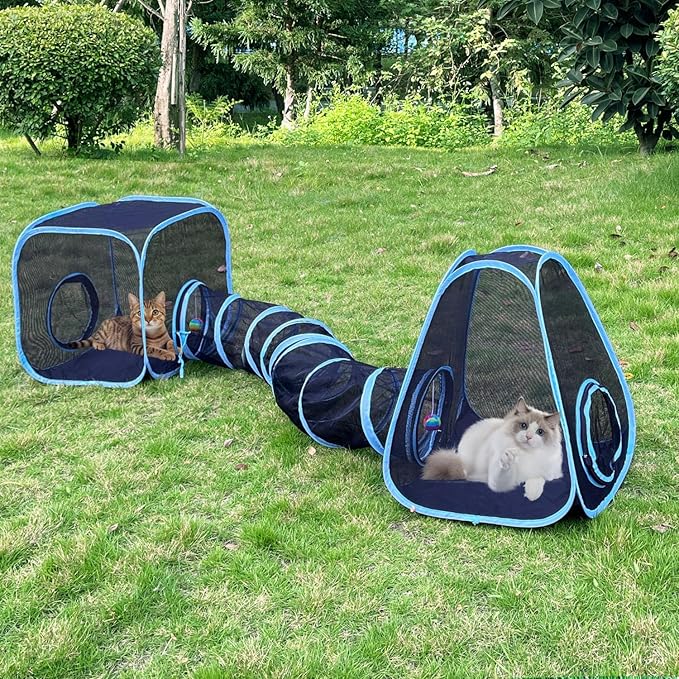 Outdoor Cat Enclosures, Cat Tunnels Catio Tents Cubes for Indoor Cats with Play Ball, Collapsible Outside Playpen Tunnel for Kitty, Rabbit, Puppy and Small Animals by GONPETGP