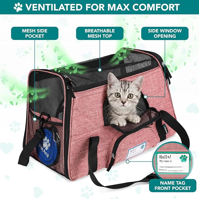 PetAmi Airline Approved Pet Carrier Cat Small Dogs, Small Heather White Red | Soft Sided TSA Travel Bag, Sherpa Bed, Breathable Mesh Ventilation, Collapsible Bowl, Fits Under Seat, Up to 18 lbs - Image 3