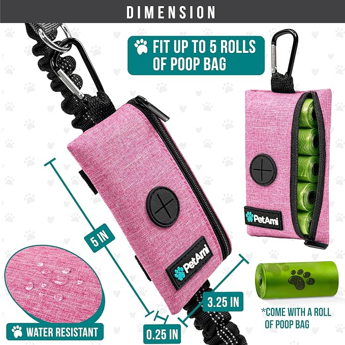 PetAmi Dog Poop Bag Holder for Leash, Pet Waste Bag Dispenser, Pink | Soft Dog Poop Bag Holder Clips to Leash, Harness, Belt Storage for Treat Key, Pet Bag Dispenser, Doggy, Doggie - Image 4
