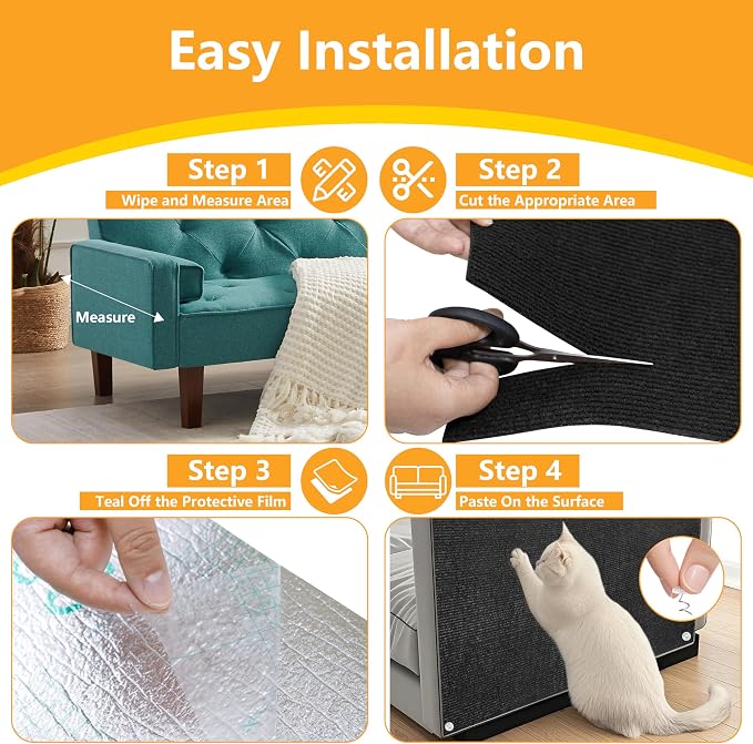 Cat Scratch Pad for Wall, Scratch Furniture Protector(78.7”×15.8”) | Cuttable and Adhesive Cat Scratching Mat, Fun Interactive Scratcher (Black) - Image 6