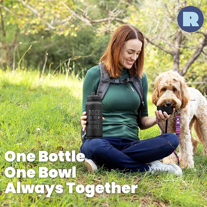 Rubyloo Dog Water Bottle w/Detachable Bowl for Dog Lovers, Favorite People | 32oz Insulated Stainless Steel Bottle, 8oz Detachable Bowl, Leak-Proof Lid, BPA-Free, Hiking, Walking, Travel, Gift - Image 8