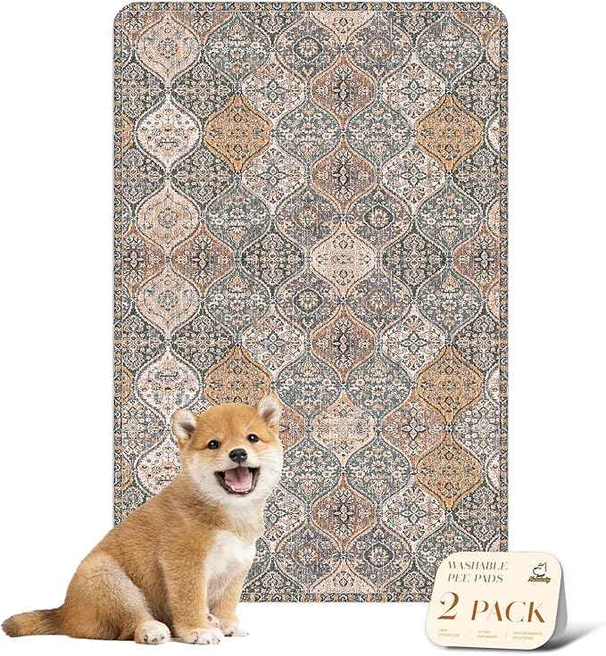 nunubaby Washable Pee Pads for Dogs, Stylish, Non-Slip and Leak-Proof Pee Pads. Reusable Potty Pads for Dogs for Crates and Floors.(Brown/Multi,24" x36" ) by Nunubaby