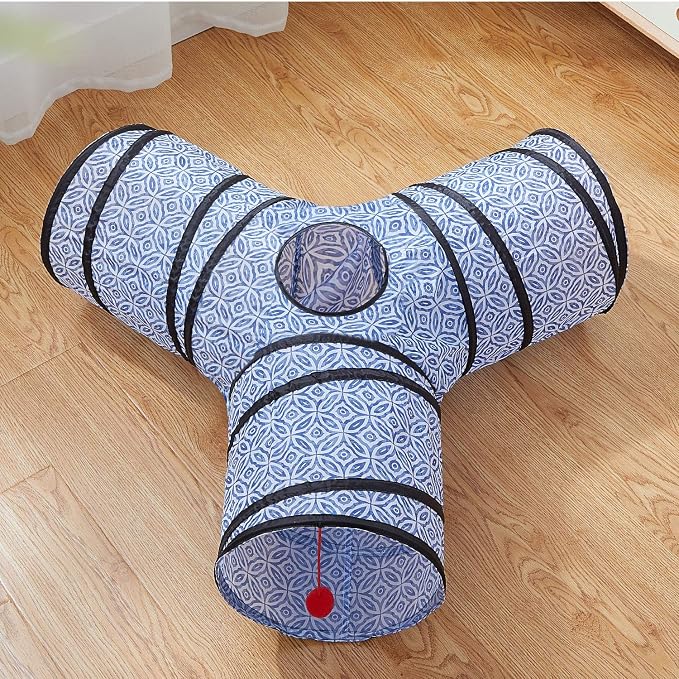 Tempcore 3 Way Collapsible Cat Tunnel for Indoor Cats, Pet Tunnel Bored Toys with Peek Hole & Ball for Puppy, Kitty, Kitten, Rabbit - Image 2