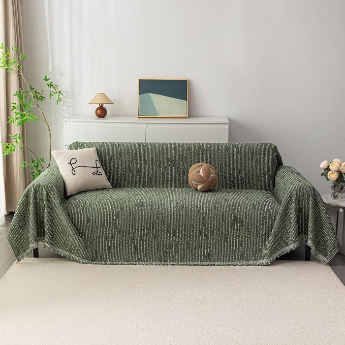 MYSKY HOME Couch Covers for 2 Cushion Couch Sofa, Chenille L Shape Sectional Couch Cover - Pet-Friendly, Machine Washable, Non-Slip Sofa Protector for Dogs, Kids, 71"x118", Moss Green - Image 2