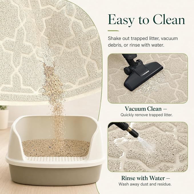 Yimobra Cat Litter Mat, Easy Clean Trapping PVC Mat, 35.4" x 23.6", Waterproof Backing, Non Slip Bottom, Scatter Control Pad for Litter Box, Beige - Image 5