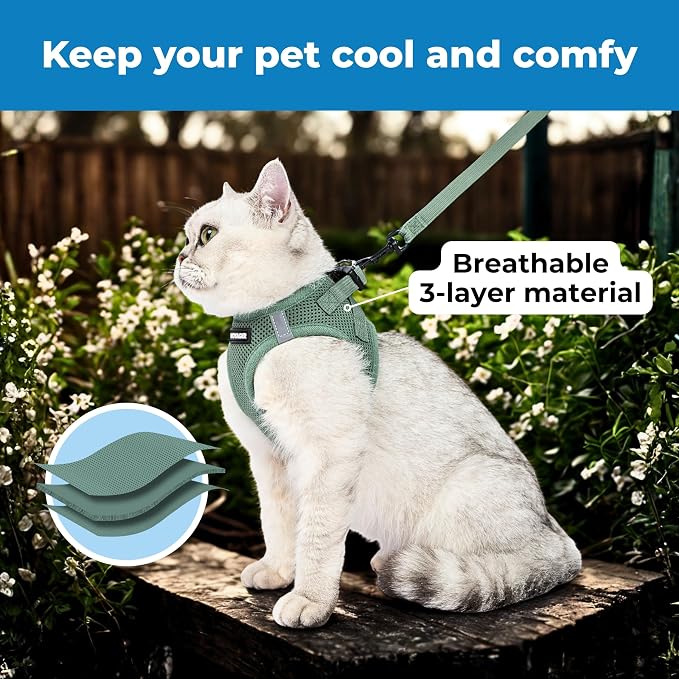 Voyager Step-in Air Cat Harness & Leash Set - Moss Green, XS | 13.5 - 15" in Chest, Reflective Bands, All Weather Breathable Air Mesh, Cats Compatible, Fast Drying - Image 3