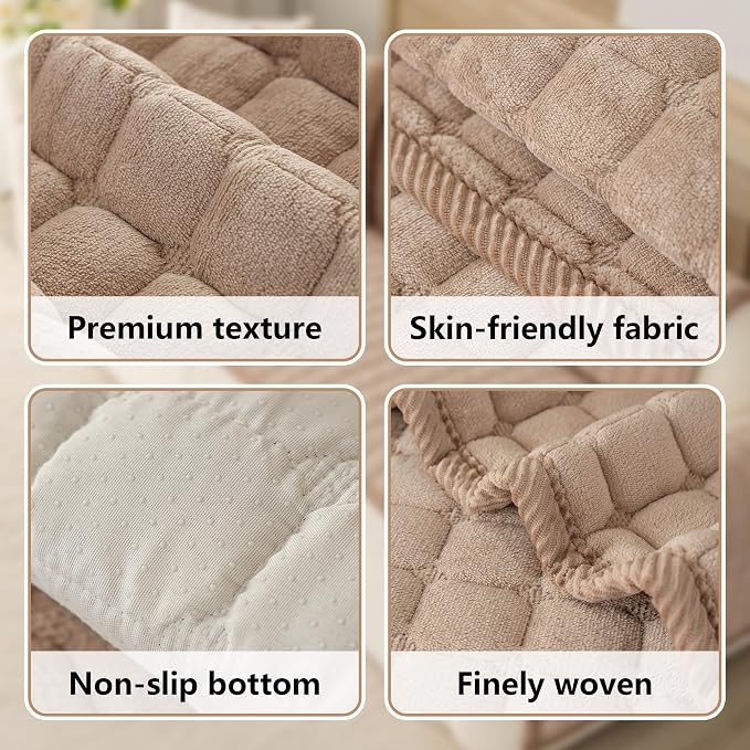 Velvet Washable Couch Cover for Dog,L Shape Sofa Cover for Pets. | 27.6"x27.6",Khaki,Sectional Couch Cover,Soft Velvet,Non-Slip,Furniture Protector,quilted - Image 5
