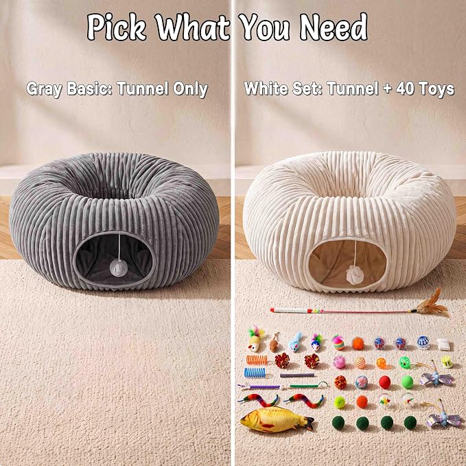 Cat Tunnel Bed for Indoor Cats, Peekaboo Cat Cave Bed,Soft Cat Donut Tunnel for Kitten Large Cats, Grey - Image 7
