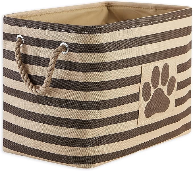 Bone Dry Pet Storage Collection Striped Paw Patch Bin, Medium Rectangle, Brown - Image 2