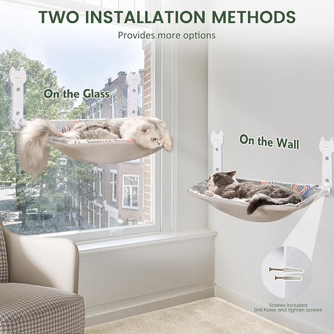 HiPetpy 2-Pack Large Cat Window Perch, Cordless Foldable Cat Hammock | Glow in the dark fabric, removable soft cover, breathable mesh, suction cups, large window cat bed for indoor cats - Image 7