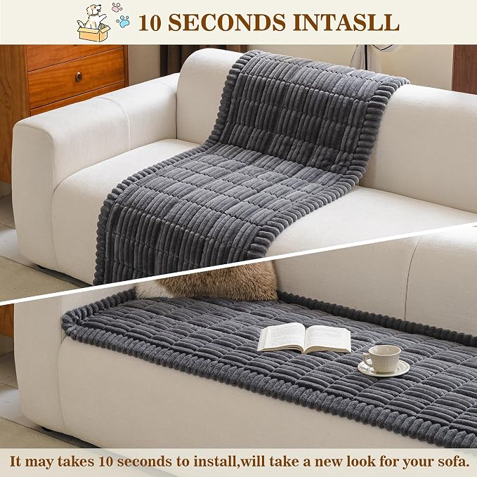MYSKY HOME Couch Covers for Dogs, Washable Sofa Cover, Grey, 27.6"x82.7" | Couch Covers for Sofa, Non Slip Sofa Cover, L Shaped Sectional Couch Cover, Sofa Covers for Pets Washable, Leather Slipcover - Image 8