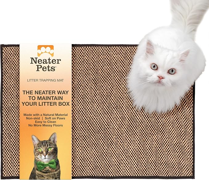 Neater Pets Jute Cat Litter Trapping Mat - Catches Spilled Litter Mess from Kitty Litter Box to Protect Floors, Soft on Cats Paws, Anti-Skid Backing, Easy to Clean, Checkered, 24" x 36" by NeaterPetBrands