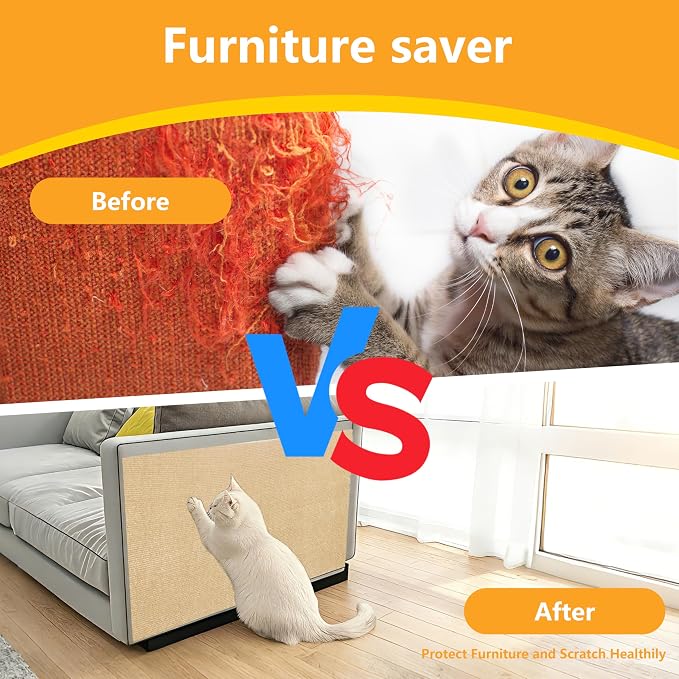 Cat Scratch Pad for Wall, Scratch Furniture Protector(78.7”×15.8”) | Cuttable and Adhesive Cat Scratching Mat, Fun Interactive Scratcher (Khaki) - Image 4