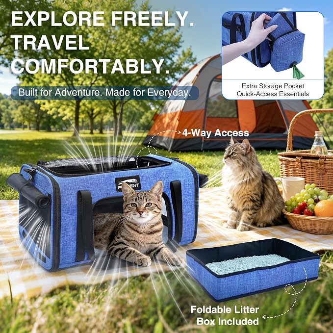 Pet Carrier for Small Dogs & Cats, Airline Approved, Lightweight, Foldable, Comfortable Travel Bag with Plush Cushion & Extra Storage (Blue) - Image 6