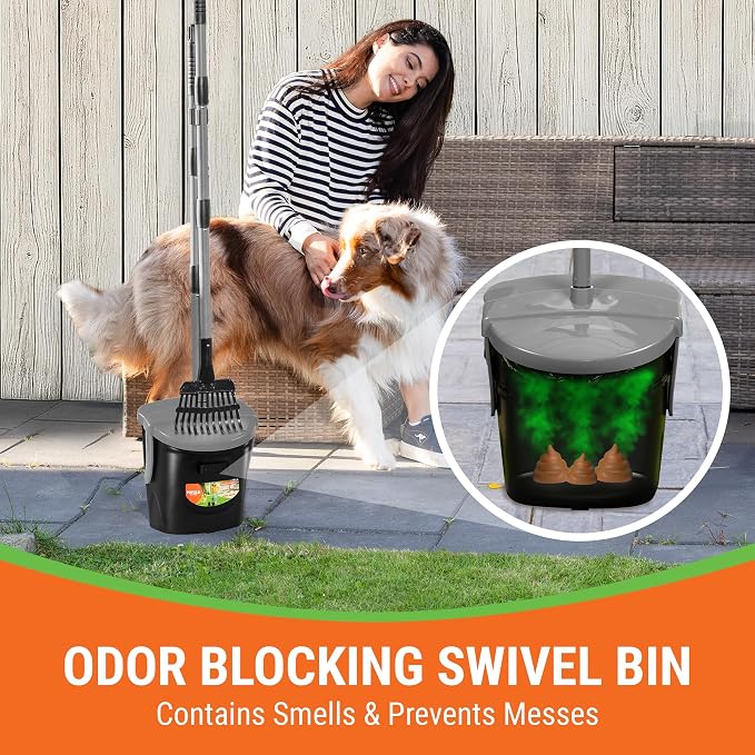 Pupzle Dog Pooper Scooper with Bag Attachment, 40" Long Handle Dog Scooper | Dog Poop Scoop for Yard, Large Capacity Swivel Bin and Rake Pooper Scooper, Lavender Scented Bags for Large Dogs (Grey) - Image 4