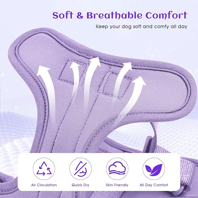 Wisedog Lightweight No Pull Dog Harness, Lilac, X-Small | Air Mesh, 3 Clips, Adjustable, No Choke Design, Ideal for Walking Training - Image 2
