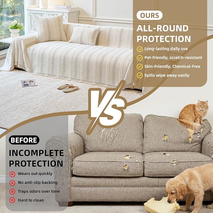 Couch Cover for Dogs Washable Sofa Cover, Sectional Couch Covers, Sofa Covers for 2 Cushion Couch, Non Slip Stripe Sofa Slipcovers Furniture Protector (Beige, 71x102) - Image 8