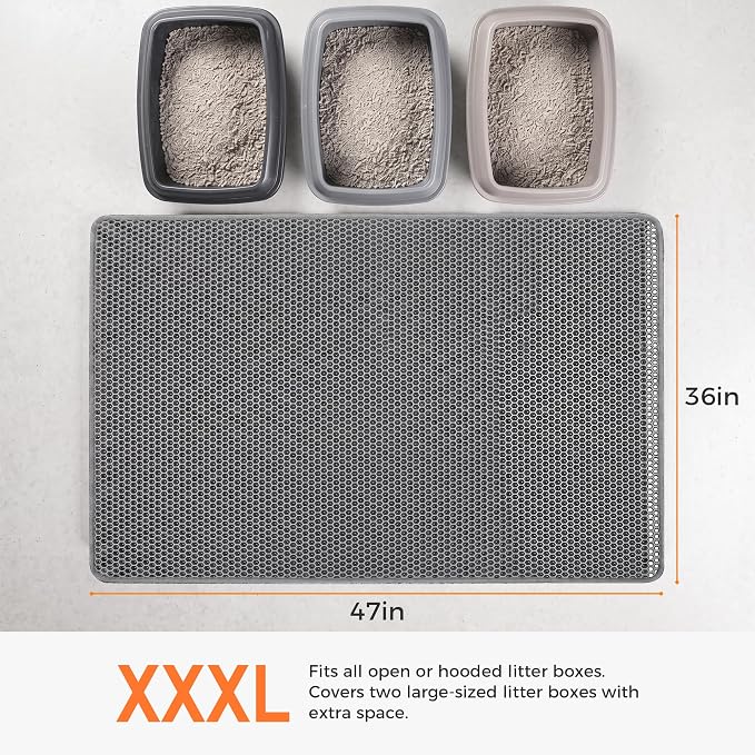 2Packs Cat Litter Mat 47"x36", XL Litter Mat for Litter Box Mat | Large Double Layer Honeycomb Cat Mat, Urine-Proof Soft kitty Cat Litter Trapping Mat, Easy Clean Rinse with Water Grey - Image 2