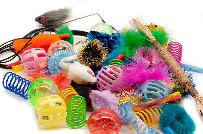 Fashion's Talk Cat Toys 50 Pcs for Indoor Cats,Interactive Door Hanging Mice Feather Toy Cat Spring Toy Cat Wand Catnip Crinkle Balls Silvervine Stick - Image 6