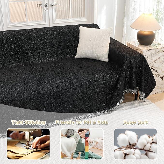 MYSKY HOME Black Couch Covers, Couch Cover 2 Cushion Sofa Pet Couch Cover for Sofa, Sectional Couch Covers L Shape Throw Sofa Cover, Soft Washable Pets Covers for 2 Cushion, 71"x118", Black - Image 2