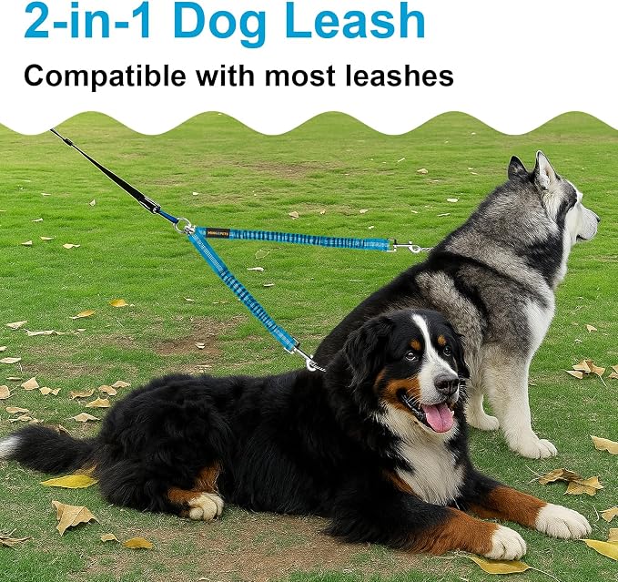 MingXpet 2 Dog Leash, Dog Leash for 2 Dogs, 360° Swivel No Tangle Double Walking Training Leashes for Large Dogs that Pull, Comfortable Shock Absorbing Reflective Bungee, Blue - Image 7