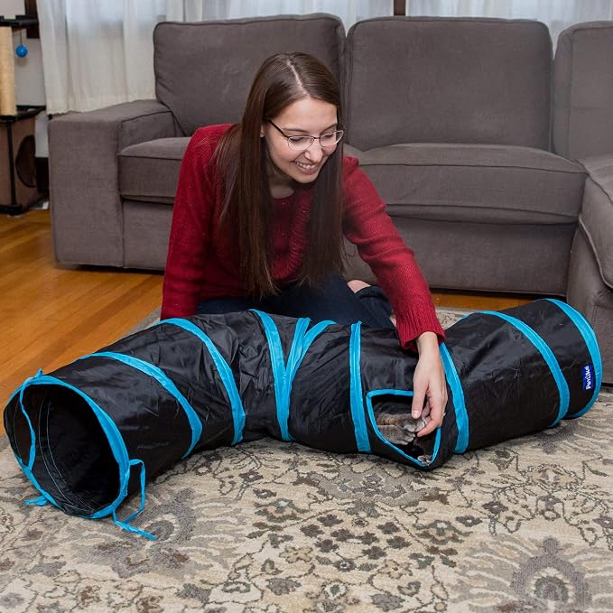 PetLike S Way Cat Tunnel Collapsible Pop-up Pet Tube Hideaway Play Toy with Ball (S-Way, Black) - Image 9