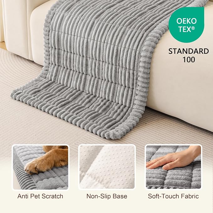 MEETSKY Couch Cover for Dogs, Pet Sofa Covers for 2 Cushion Couch Washable | Non Slip Sofa Slipcover, Soft Couch Protector Pet Friendly, Dog Mat for Couches Against Fur & Dirt, Light Grey, 27.6" x 70.9" - Image 3