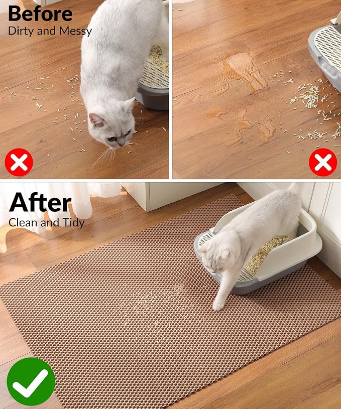 Cooyes Cat Litter Mat - Cut to Fit Any Place, 40"x28" Large Litter Trapping Mat for Litter Box, Easy to Clean, Waterproof & Non-Slip Kitty Pad, Scatter Control to Protect the Floor (Khaki) - Image 8