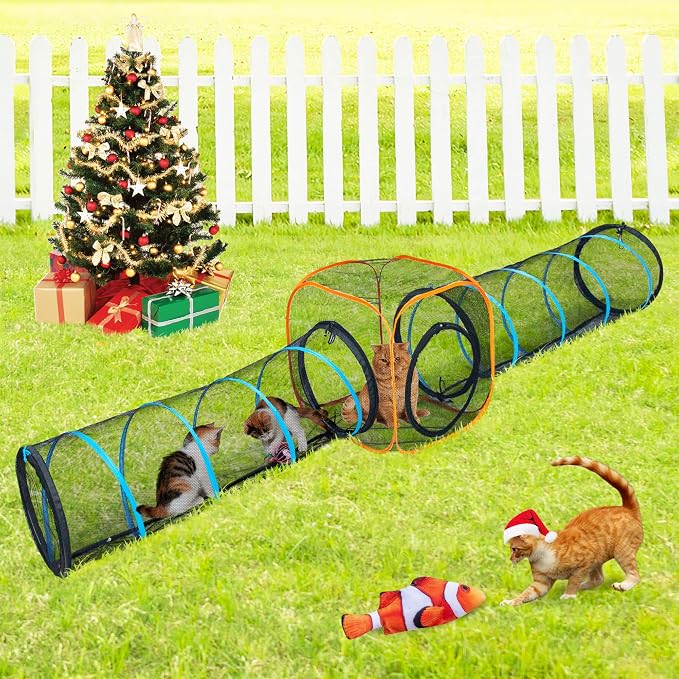 Cat Play Tunnel + Cube(with Three Ways) for Indoor and Outdoor, Cat Playpen, Play Enclosures, Collapsible Playhouse, Tunnel, Easy to Connect with Tent 2 Tunnels + Cube - Image 9