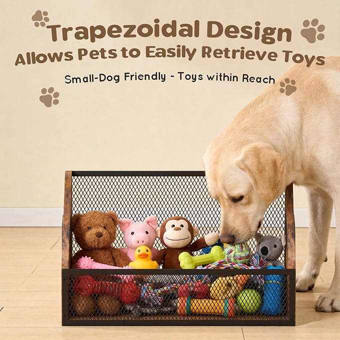 Piskyet Wood Dog Toy Bin, Dog Toy Box(Rustic Brown) | Wood Dog Toy Basket,Dogs Storage Organizer, Large Cat Toys Basket Box for Living Room Area Wooden Organizing Storage - Image 4