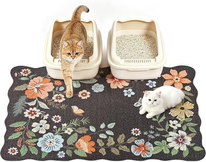 Cat Litter Mat,35"x23" Large Cute Litter Box Mat,Traps 100% Litter | Easy Clean for Scatter Control, Soft on Kitty Paws, Bohe cat food mat,Waterproof Urine Protection, Non-Slip, decor litter mat by YOSEPATI