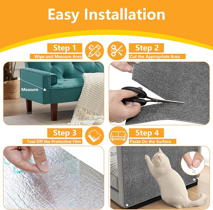 Cat Scratch Pad for Wall, Scratch Furniture Protector(78.7”×15.8”) | Cuttable and Adhesive Cat Scratching Mat, Fun Interactive Scratcher (Light Gray) - Image 6