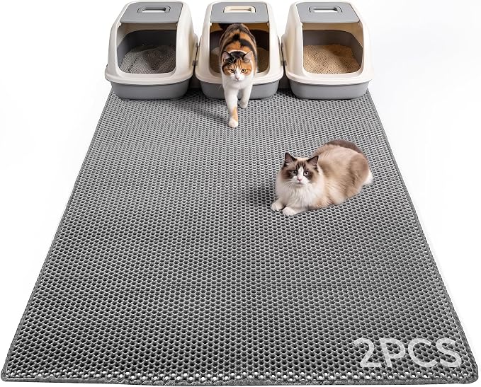 2Packs Cat Litter Mat 47"x36", XL Litter Mat for Litter Box Mat | Large Double Layer Honeycomb Cat Mat, Urine-Proof Soft kitty Cat Litter Trapping Mat, Easy Clean Rinse with Water Grey by Unknown