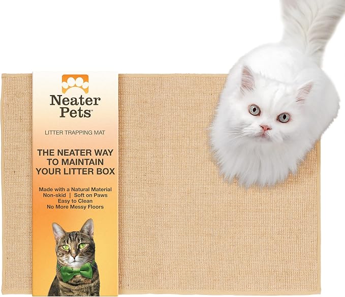 Neater Pets Jute Cat Litter Trapping Mat - Catches Spilled Litter Mess from Kitty Litter Box to Protect Floors, Soft on Cats Paws, Anti-Skid Backing, Easy to Clean, Beige, 24" x 36" by NeaterPetBrands