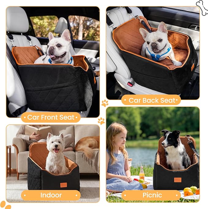 HiPetpy Dog Car Seat 6" Elevated Memory Foam Booster Seat for Small Medium Dogs Under 35 lbs with Pet Blanket, Washable Pet Car Seat with Safety Leash, Anti-Slip Base and Storage Pockets - Image 7