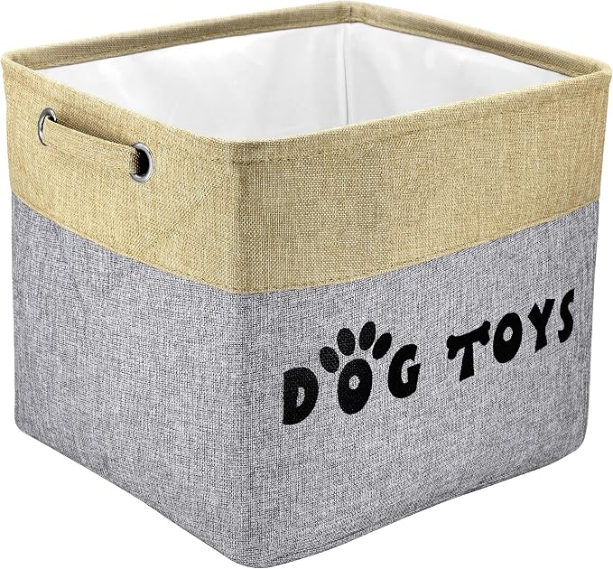 PET ARTIST Dog Toy Basket, Large Collapsible, Gray, L:15"x13"x12" | Dog Toy Bin Box, Comfortable Handles, Large Pet Toy Storage Organizer, For Accessories, Toys, Coat & Clothing, Blanket Leash by PETARTIST