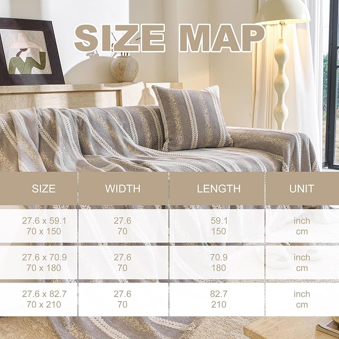 Couch Cover for Dogs Washable Sofa Cover, Sectional Couch Covers, Sofa Covers for 2 Cushion Couch, Non Slip Stripe Sofa Slipcovers Furniture Protector (Light Gray, 91 * 134) - Image 2