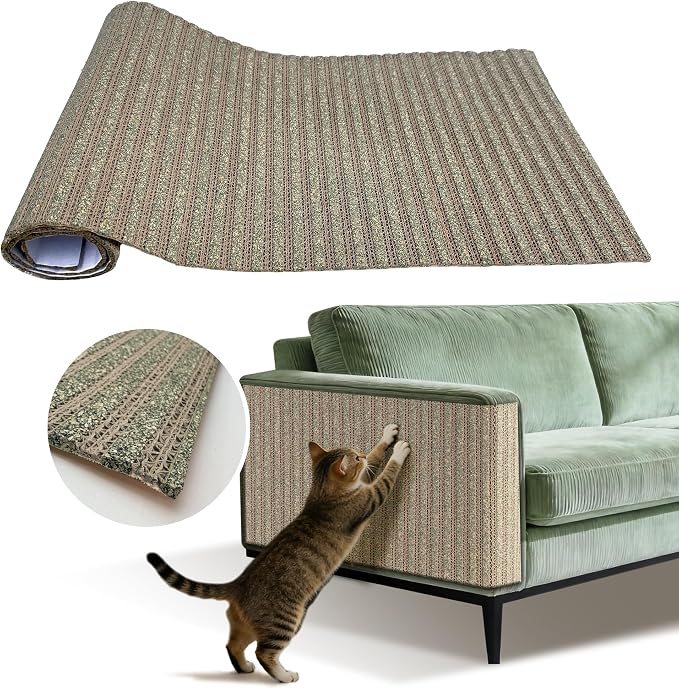 Natural Cork Cat Scratcher Mat, Self-Stick & Trimmable Furniture Protector for Couch, Door, Wall & Bed Corner, Claw-Friendly for Indoor Cats (Catnip Green, 39.4 x 11.8 Inch) by Unknown