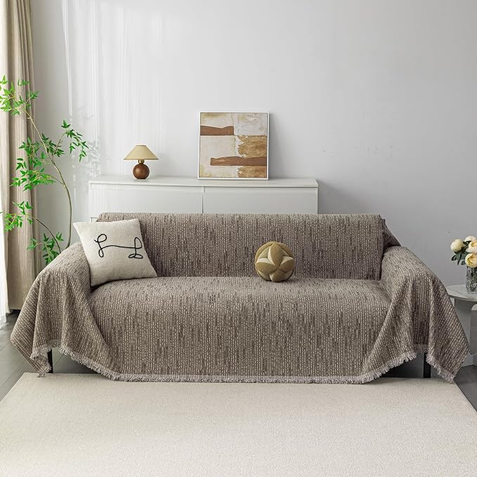 MYSKY HOME Couch Covers for 2 Cushion Couch Sofa, Chenille L Shape Sectional Couch Cover - Pet-Friendly, Machine Washable, Non-Slip Sofa Protector for Dogs, Kids, 71"x118", Sand - Image 2
