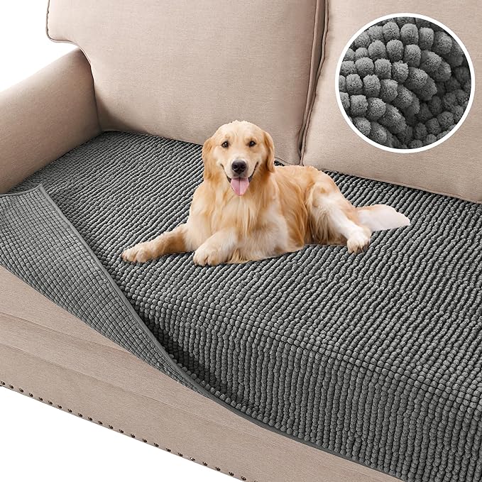 H.VERSAILTEX Plush Chenille Pet Couch Covers for Sofa Thick Soft Sofa Cover for 3 Cushion Couch Anti Slip Couch Cover Furniture Protector for Dog, Pet, Cat (35" x 74", Grey) by HVERSAILTEX