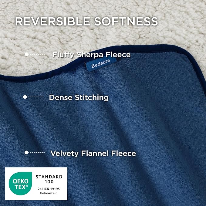 Bedsure Waterproof Dog Blankets for Large Dogs Sherpa Fleece Throw, 40X50 | Washable Soft Plush Pet Cat Blanket for Couch Cover, Reversible Cozy Calming Sofa Protector Warm for Senior Dogs,Blue - Image 3