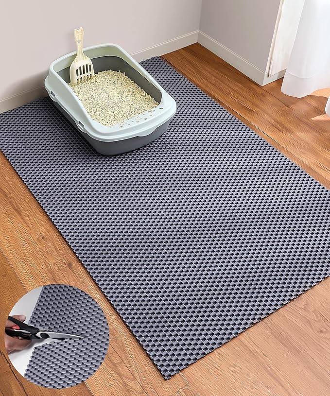 Cooyes Cat Litter Mat - Cut to Fit Any Place, 47"x35" Extra Large Litter Trapping Mat for Litter Box, Easy to Clean, Waterproof & Non-Slip Kitty Pad, Scatter Control to Protect the Floor (Grey) by Cooyes