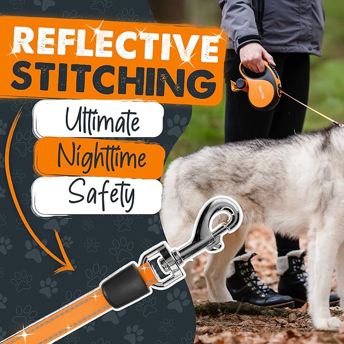 Mighty Paw Retractable Dog Leash with Poop Bag Holder, 16 Ft | Quick-Lock Brake, For Pets Up To 50 Lbs, Stainless Steel Coil, Reflective Nylon Tape, Tangle-Free Swivel Clip - Image 7
