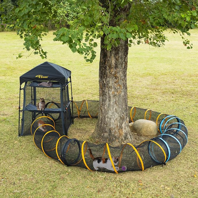 Cat Play Tunnel-for Indoor and Outdoor, Cat Play House, Cat Enclosures Easy to Connect with Two Zipper Doors,Product Size 67'' x 18'',2pcs /Set,Orange and Blue 2 Packs - Image 3