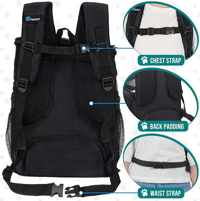 PetAmi Dog Backpack Carrier, Airline Approved 4-Way Entry Cat Backpack Carrier, Ventilated Mesh, Collapsible Pet Carrier for Small Puppy, Kitten, Hiking, Travel Car, Vet, up to 18 lbs, Black - Image 5