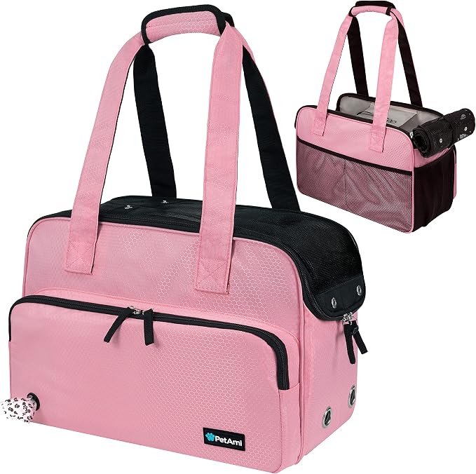 PetAmi Small Dog Purse Carrier, Soft-Sided Pet Carrier Bag with Pockets, Portable Puppy Cat Travel Handbag Tote, Airline Approved Breathable Mesh, Poop Bag Dispenser, Max 18 lbs, Pink by PetAmi
