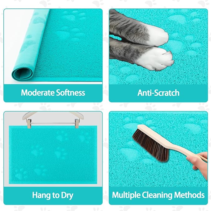 Darkyazi Cat Litter Box Mat for Floor Litter Trapping Mat Non-Slip Backing, Scatter Control, Easy Clean, Water Resistant, Soft on Paws (15.75" x 11.75",Lake Blue) - Image 4